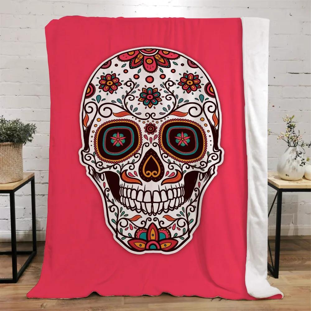 Mexico Flower Skull Custom Blanket King Size Hairy Blankets for Bed Throw Home Interior Knitted Plaid Luxury Bedding Beach Towel