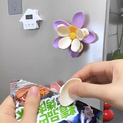 New Double Layer Lotus Sealing Clip Petal Magnetic Refrigerator Sticker Food Snack Bag Sealer Sakura Design Home Kitchen Fresh
