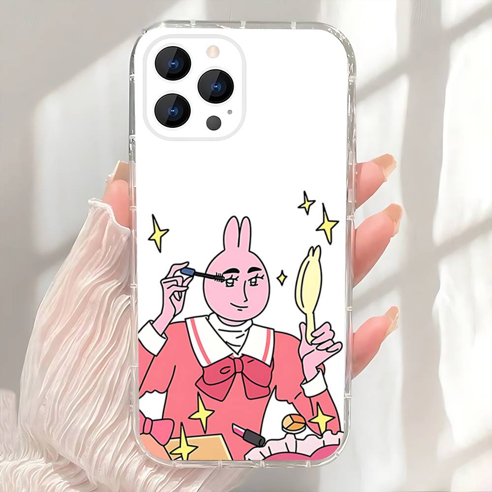 Pink Rabbit My Friend Transparent Soft Case for iPhone 17,16,15,14,13,12,11,Pro,Max,Plus, X,XS,XR,SE4,E Mini