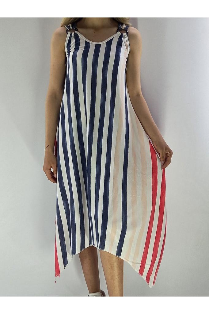 Women's Big Size Dress, Strappy, Buckle Detailed, Asymmetrical Cut, Plus Size Dress