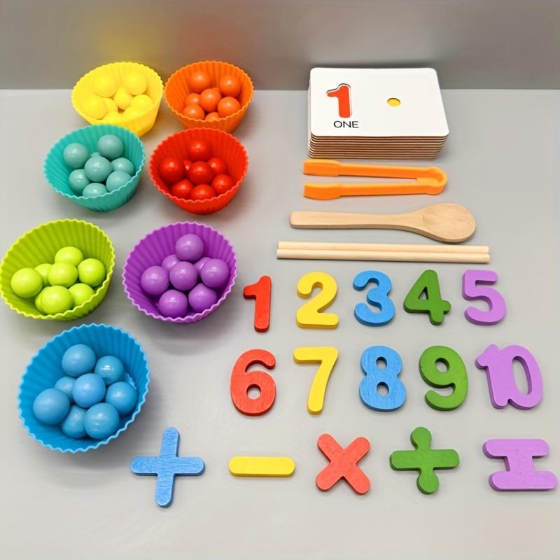 Wooden Number Puzzle and Bead Matching Game with Tweezers for Fine Motor Skills Development Multicolor Counting and Color Sorting Toy for Ages 3+