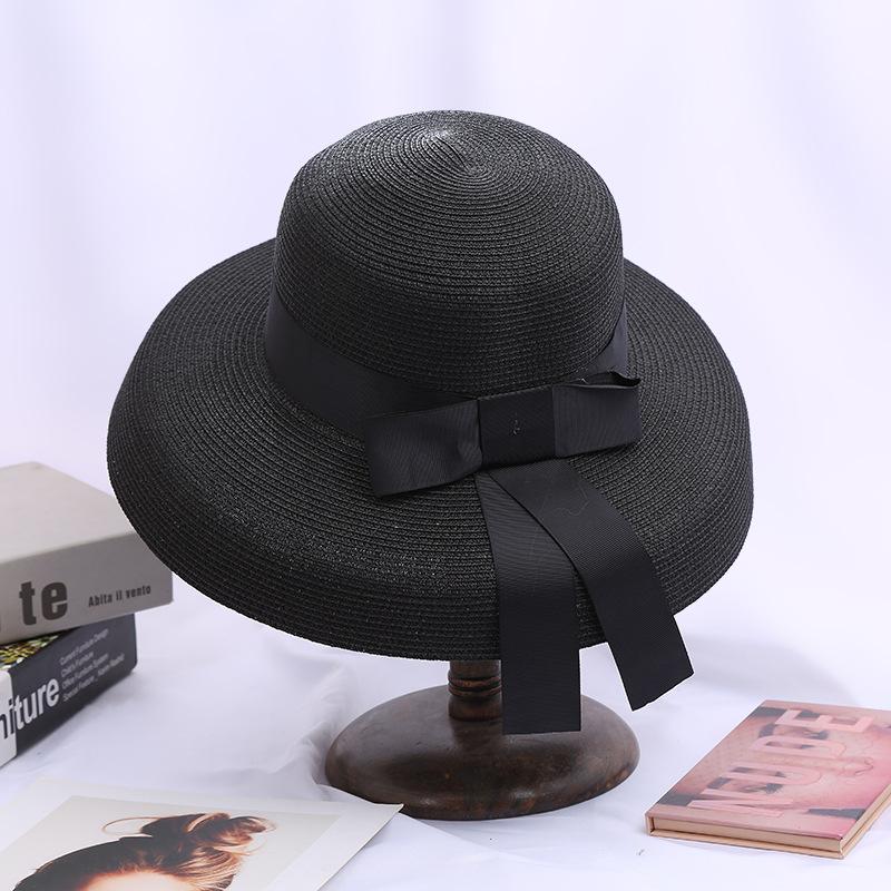 Strohoed Zomer Dames Zonbescherming Zon Hoed Grote Rand Verlichtingshoed Hepburn Elegante Strik Buiten Strandhoed