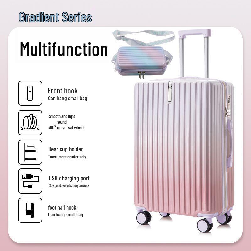 Women's 20" Carry-On Suitcase, Gradient Color, Japanese & Korean Style, 26" Trolley with Combination Lock for Travel