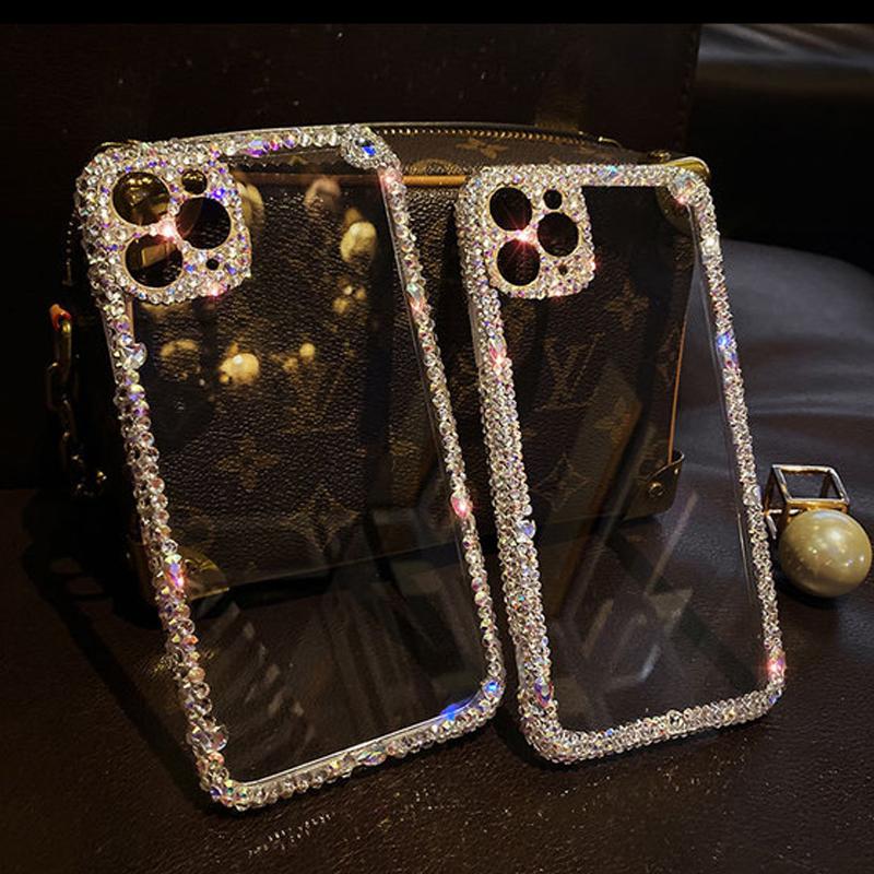 Luxury Fashion Bling Rhinestone Gem Diamond Soft Phone Case for Iphone 13  Pro Max 12 MiNi 11 Pro Max Glitter Camera Protection Cover Coque
