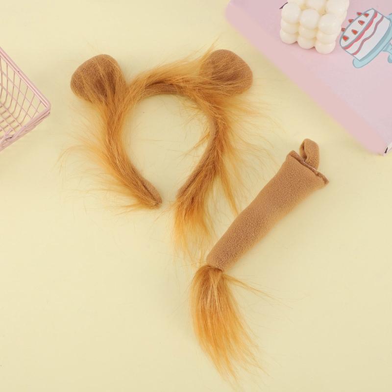 Adults Kids Plush Cartoon Animal Ear Headband Tail Lions Costume Birthday Party Christmas Halloween Cosplay Costumes