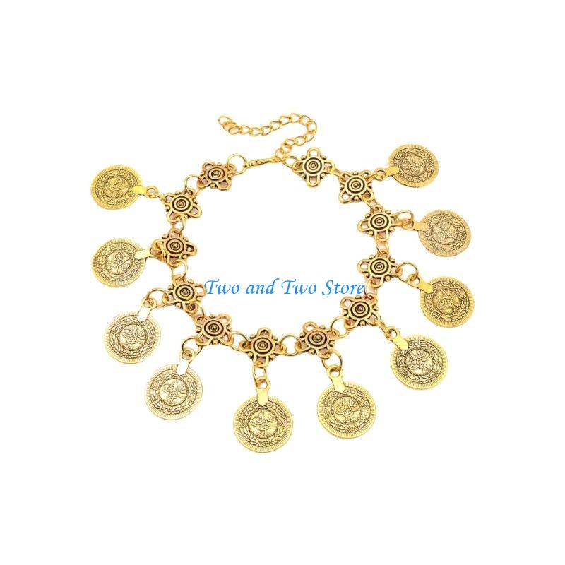 HX6F Ethnic Tribal Coin Tassels Anklet Adjustable Women s Foot Chain Fashion Bangle for Beach Parties and Casual Outfits