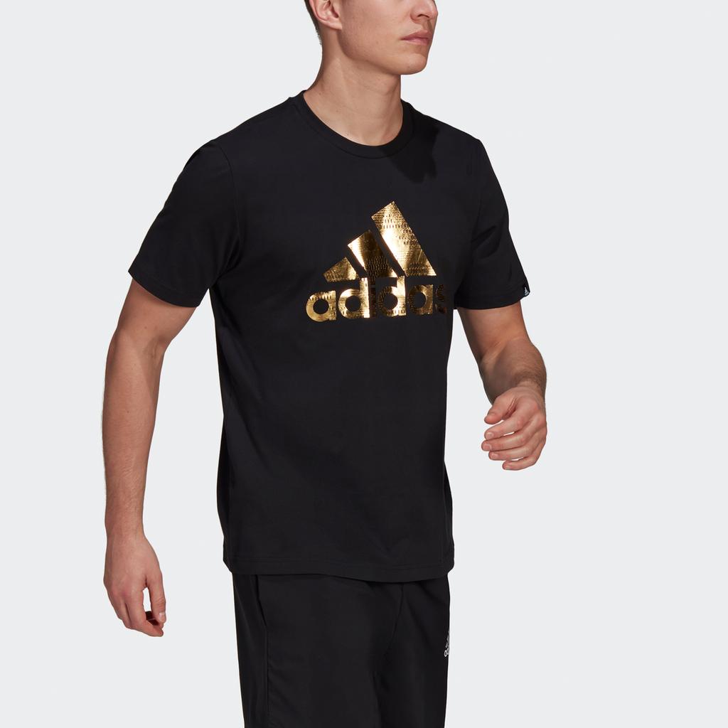 Adidas Metallic Logo Print Sports Short Sleeve T-Shirt Men Tops Black GV2913