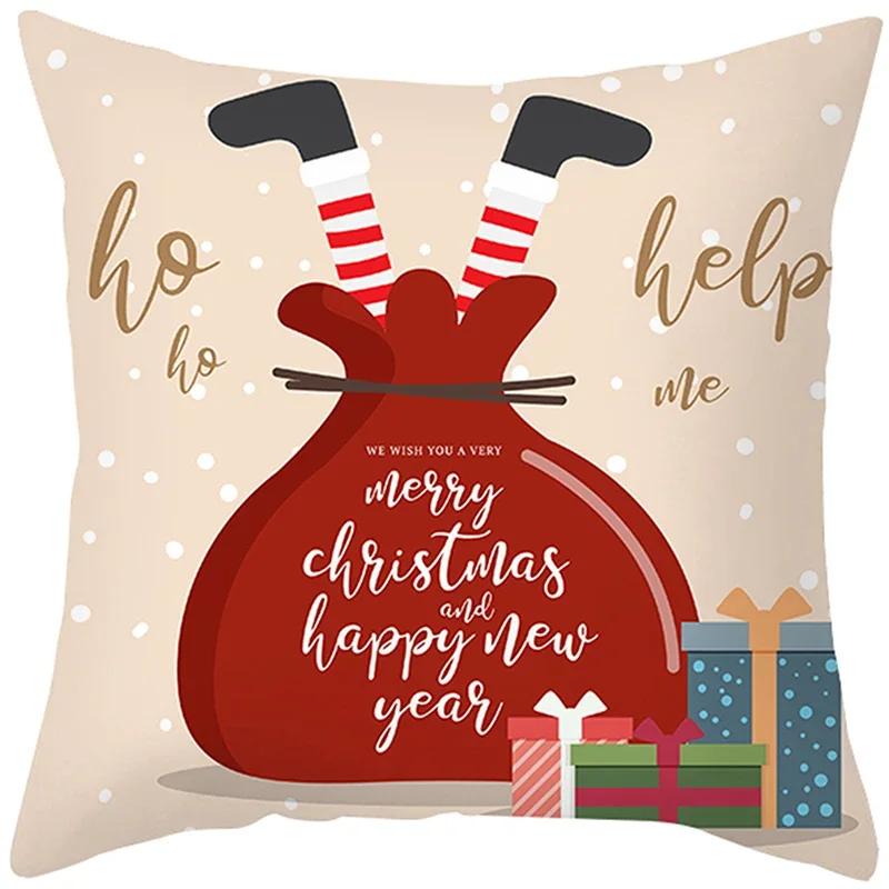Merry Christmas Cushion Cover Santa Claus Elk Pillow Cover Living Room Sofa Home Room Decorations