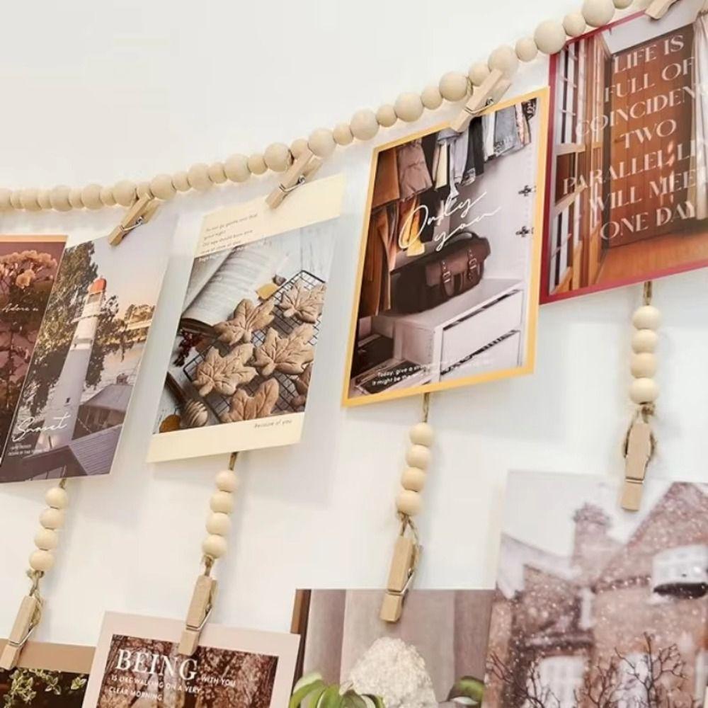 Wooden Picture Display String Tassel Clips Photo Frames  Home Bedroom Dorm Wall Decoration