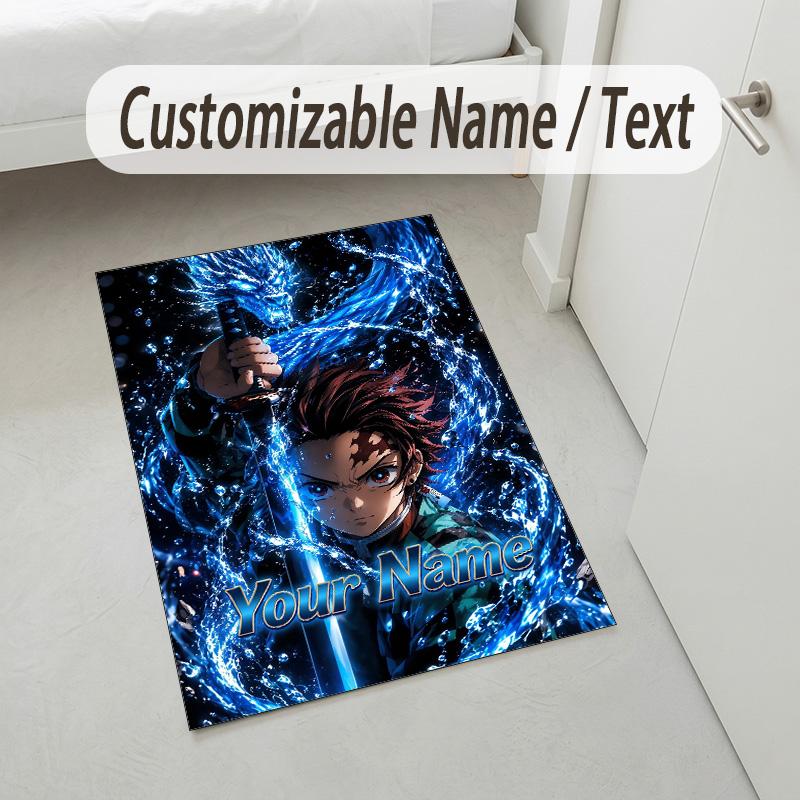 Personalized Crystal Velvet Carpet,Demon Slayer Custom Printed Name, Plush Area Rug For Home Indoor Decor
