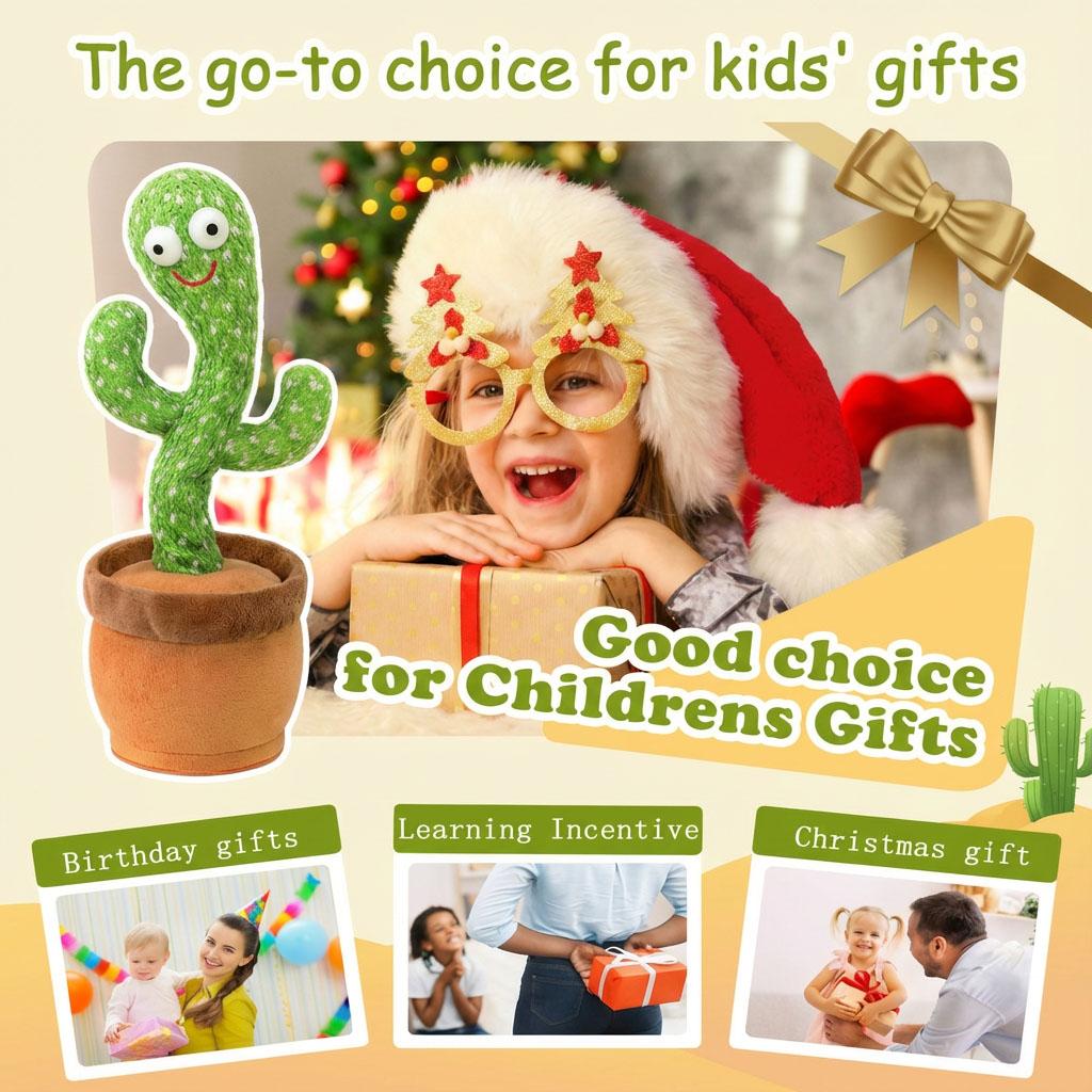 Interactive Speaking Cactus Toy Singing Dancing and Repeating Voice Soft Plush Doll for Baby Tummy Time Entertainment