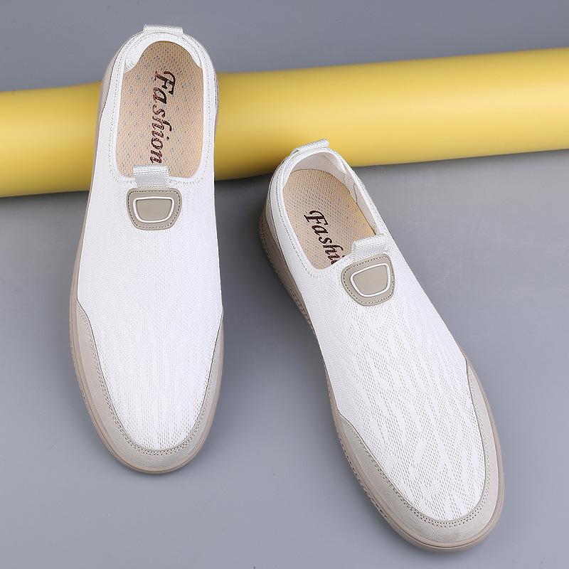 

Men s shoes 2025 summer new lazy one-pedal breathable fly-woven mesh simple wind soft sole comfortable casual trendy shoes 44 бежевий