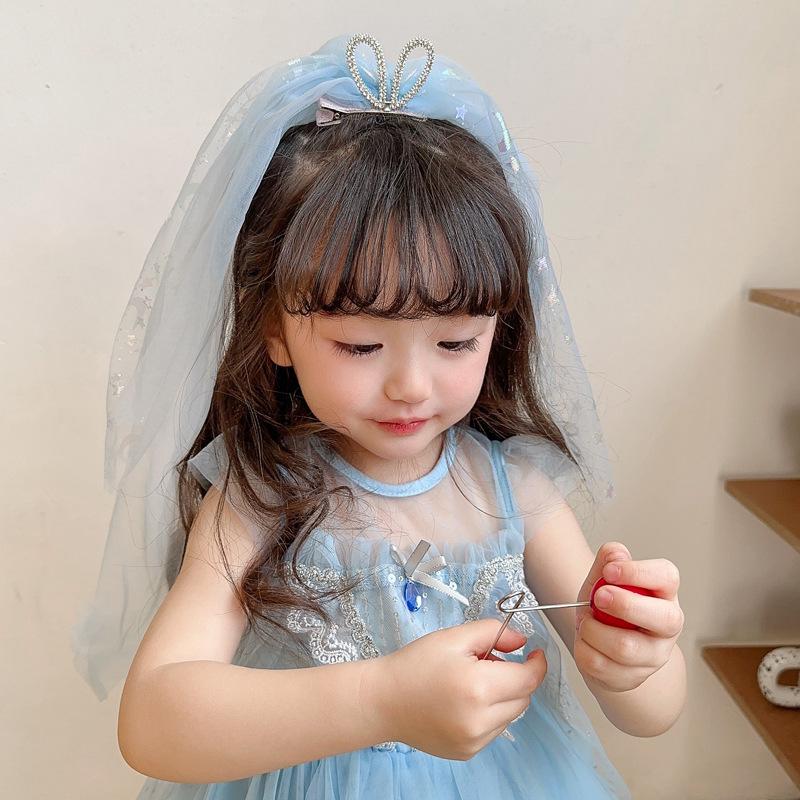 Children's Long Veil Princess Crown Photo Hairpin Flower Girl Baby White Girl Headwear Kids Women Hair Accessories