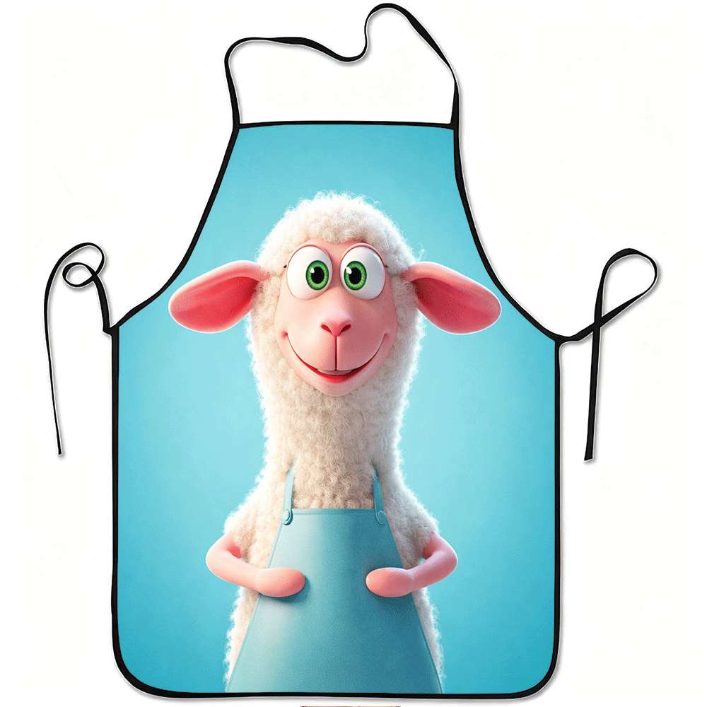 A Cute Sheep-patterned Apron - Suitable for Cooking, Gardening, Picking, Christmas, and Halloween Scenes - Durable and Easy-to-clean Polyester Apron,
