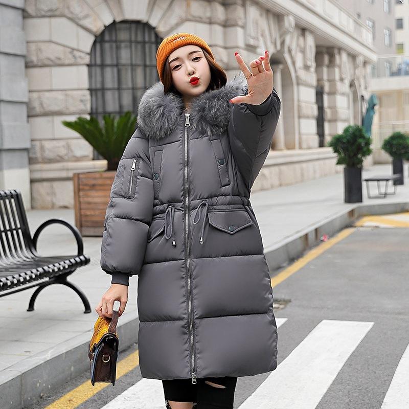 New down cotton-padded clothes for women's medium and long bread clothes, large fur collar cotton-padded jackets, thickened cotton-padded jackets.