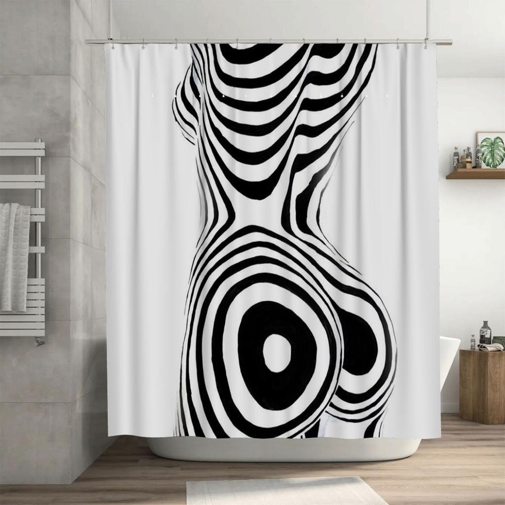 Abstract Black and White Body Art Waterproof Shower Curtain Heat Resistant Machine Washable Non-Transparent 180x180cm