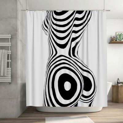 Abstract Black and White Body Art Waterproof Shower Curtain Heat Resistant Machine Washable Non-Transparent 180x180cm