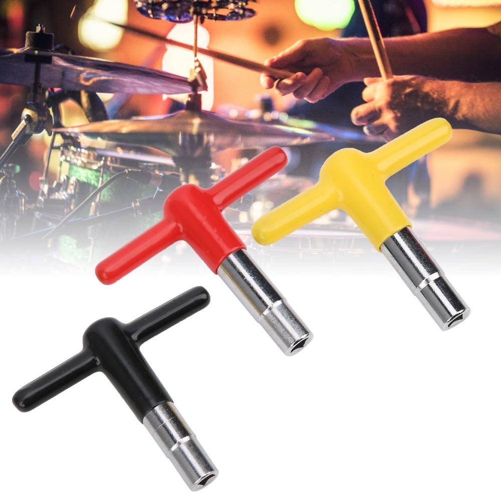 3PCS Yellow+Black+Red T Shaped Drum Key Silicone + Metal Drum Tuner Key For Percussion Drummers