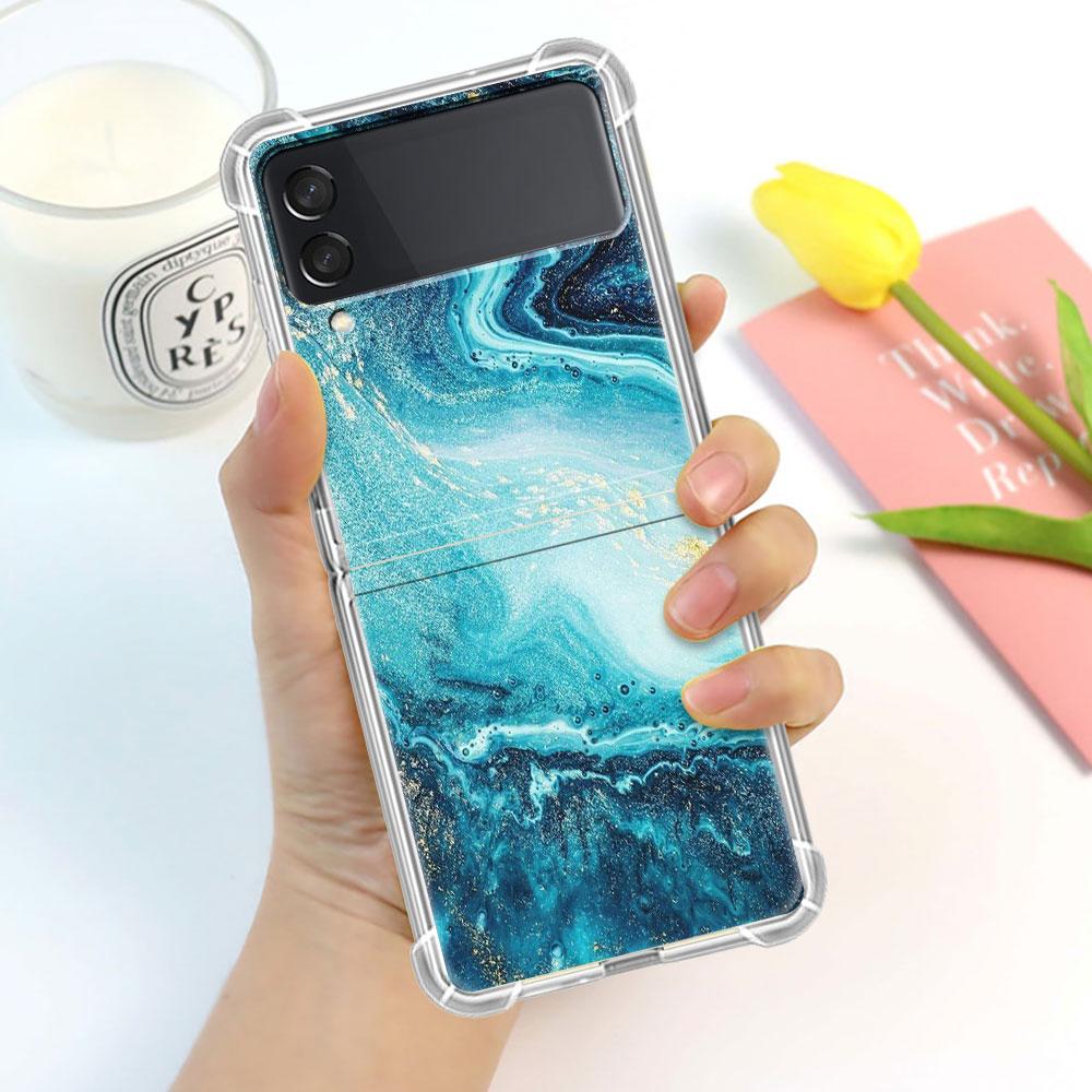 Luxury Case For Samsung Galaxy Z Flip 3 4 5G Funda Z Flip3 Clear PC Hard Shockproof Back Phone Coque Shell Marble