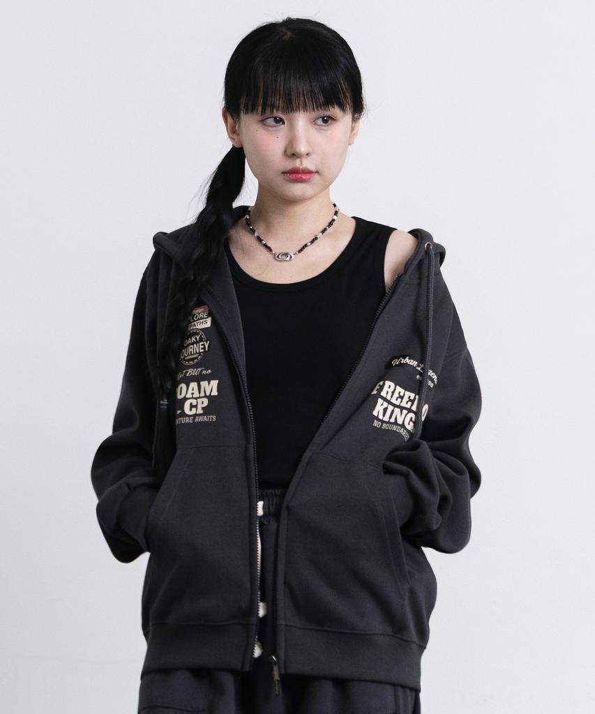 Alvinclo Patch Print Two-Way Zip-Up Hoodie Azh773 (3 Colors)