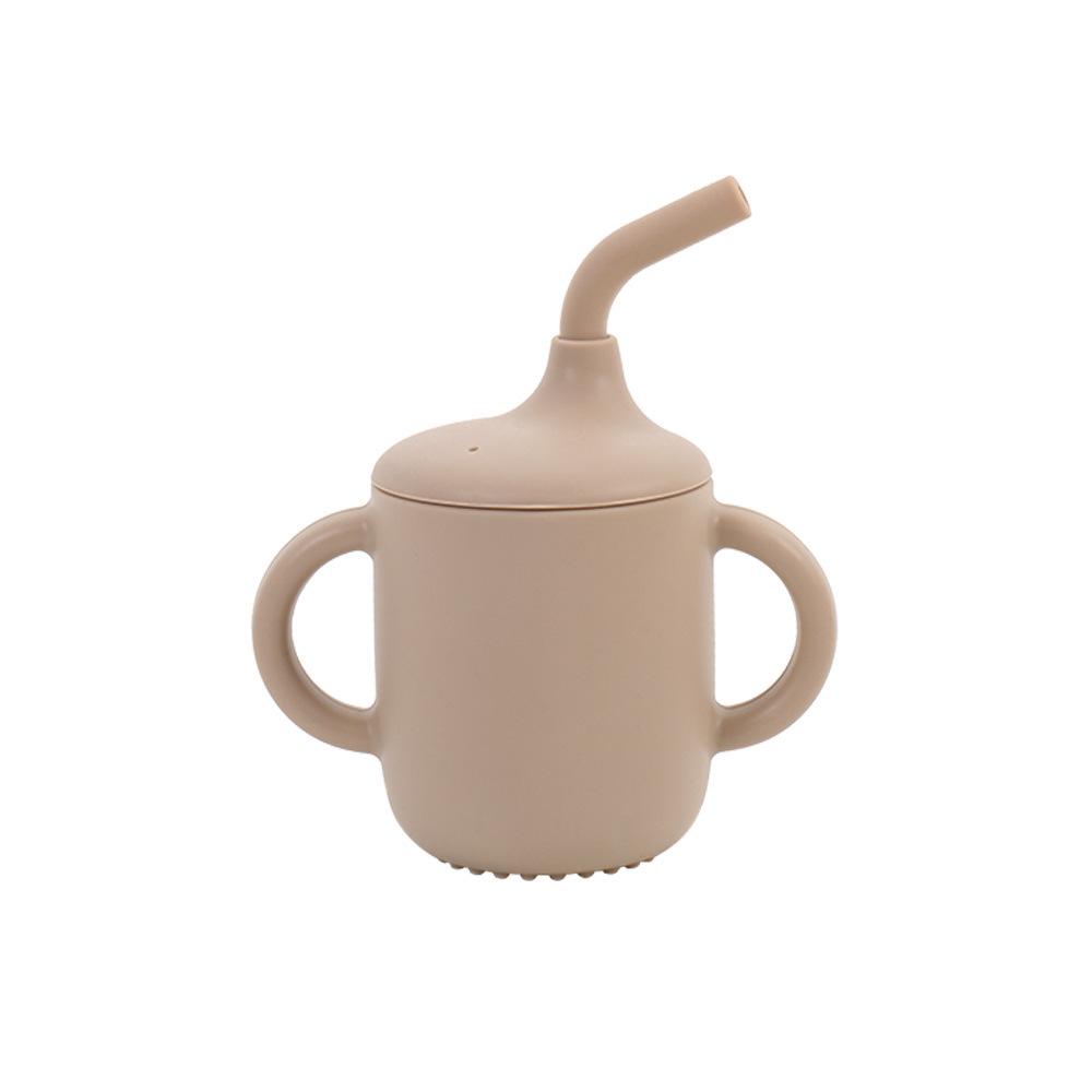Food-Grade Silicone Straw Cup for Infants & Toddlers - Non-Slip, Leak-Proof, with Lid & Duckbill Spout, High-Temperature & Drop Resistant.