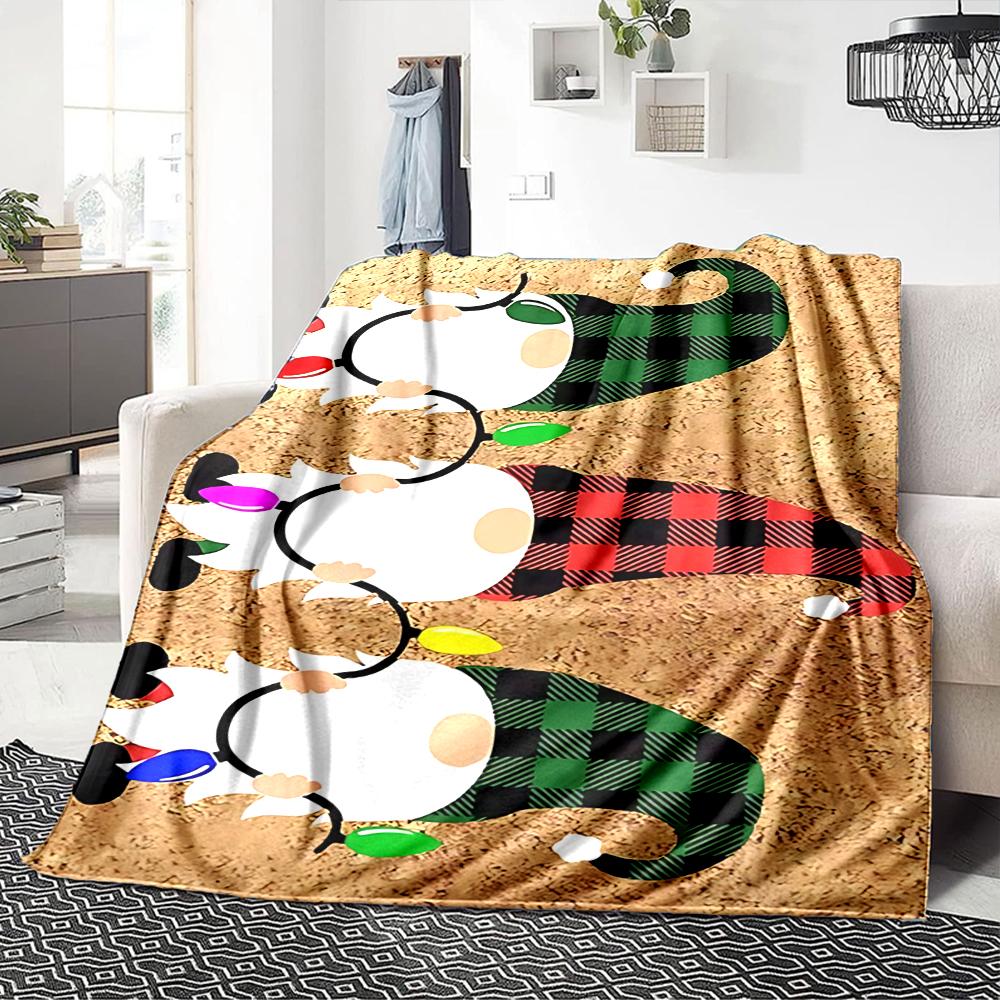 1Pc Christmas Gnome Trio Blanket Soft Throw Blanket For Home Bedroom Bed Sofa Travel Office Solid Christmas Blanket