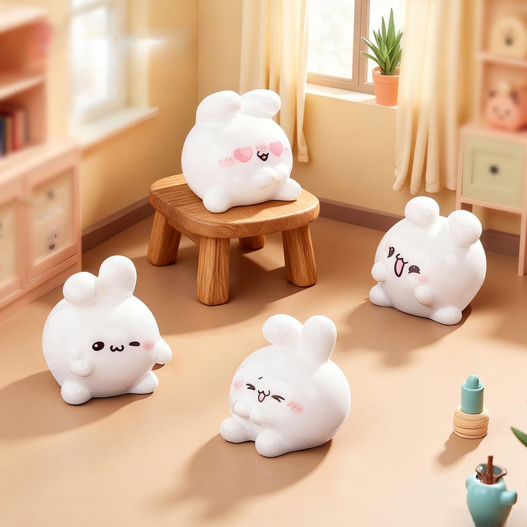 1 Set Cartoon White Rabbit Cat Miniatures Resin Animal Ornaments Fairy Garden Decoration Micro Landscape