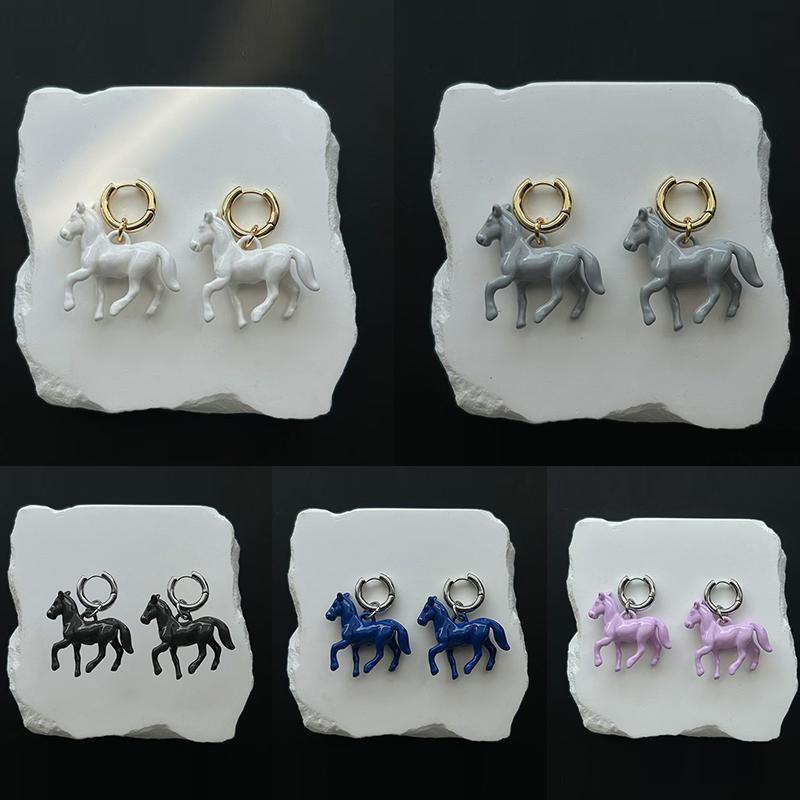 Exaggeration Stereoscopic Small Horse Pendant Earrings For Women Creativity Cute Animal Necklace Charm Jewelry Holiday Gift