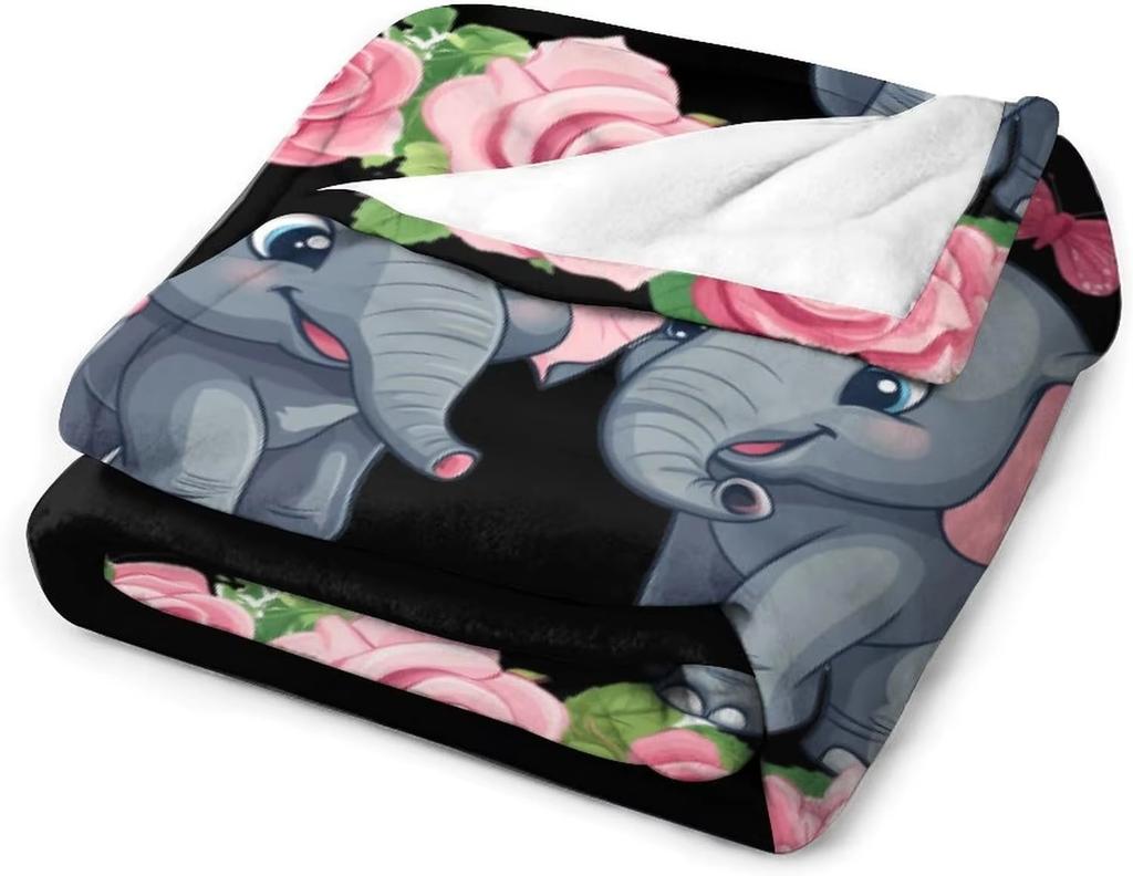 1PC Lovely Elephant pattern Throw Thin Blanket Gifts for Couch Bed Car Home Camping For Flowers Animals Lovers all season use