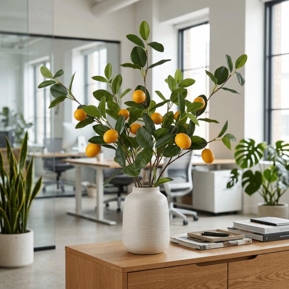 Real Touch 3 Forked Lemon Branches Realistic Artificial Plant Flower Arrangement Bedroom