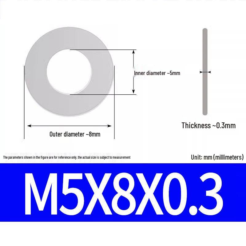 304 Stainless Steel Ultra-Thin Flat Washer, Thickness: 0.1/0.2/0.3/0.4/0.5 Mm, Sizes M1-M8