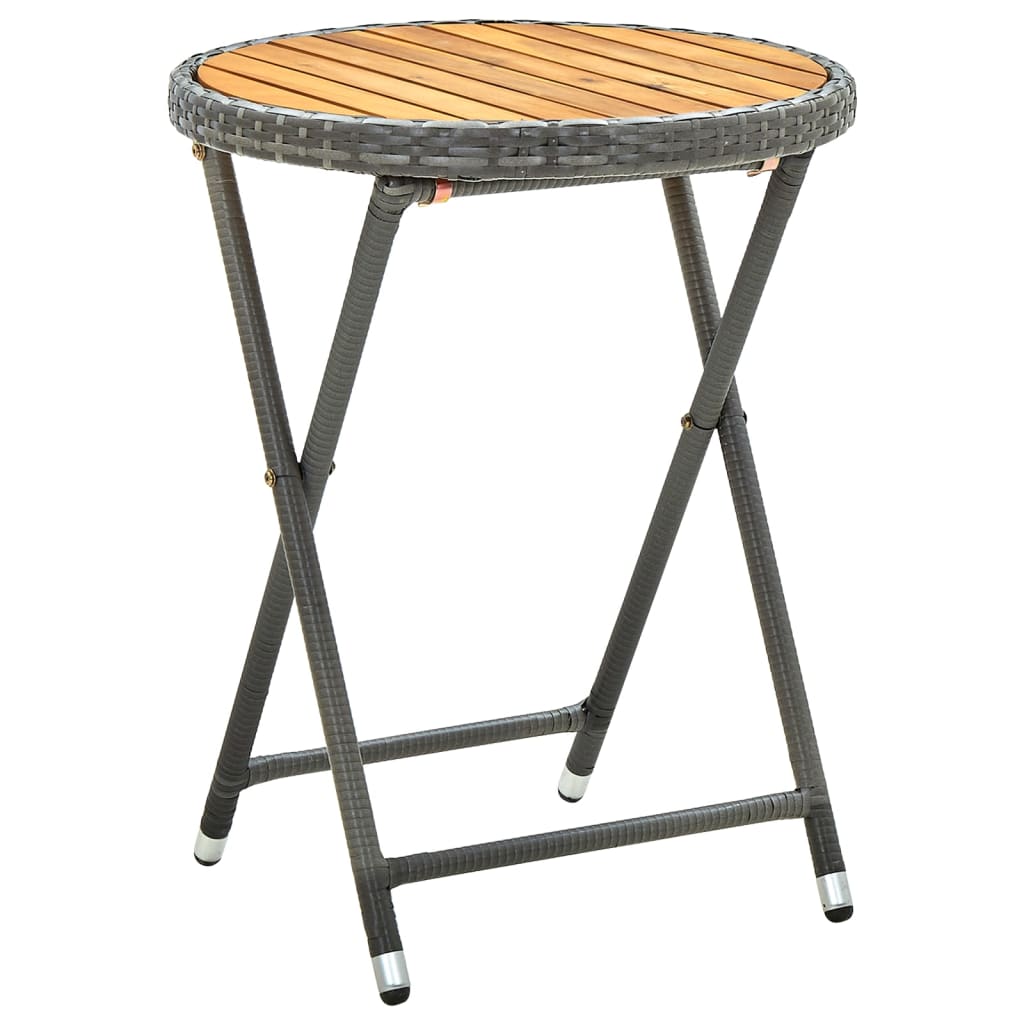 Side Table Gray 60 Cm Poly Rattan and Solid Acacia Wood