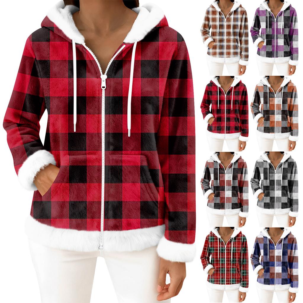 Kvinners avslappede mote langermet fleece hettejakke med glidelås