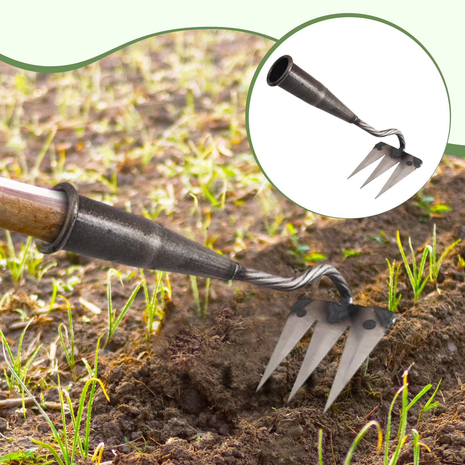 Garden Hoe Hand Rake Manganese Steel Landscape Weeds Puller Weeding Removal for 3 Tines