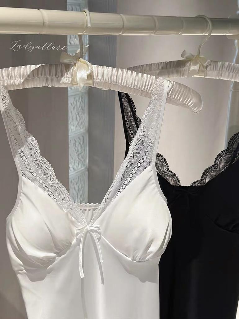 Sexy pajamas women's summer thin satin ice silk suspender nightdress pure desire wind with chest pad loungewear