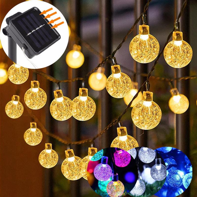 Solar Crystal Globe LED String Lights, 8 Modes Fairy Garland, 20/50/100 LED Solar Powered Light for Garden Christmas Party Outdoor Decor
