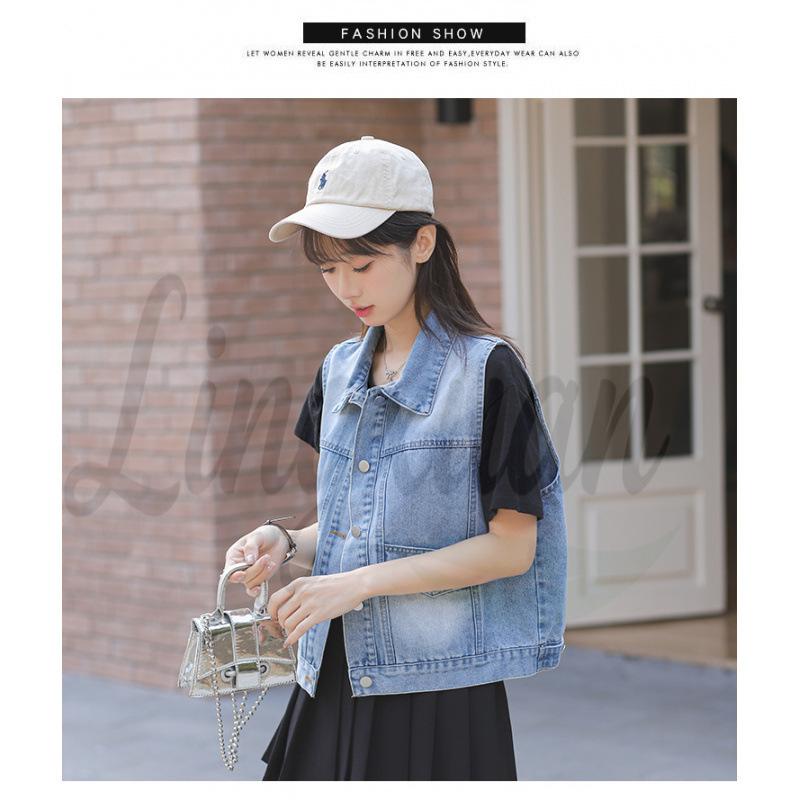 Autumn Winter Retro Korean Style Soft Denim Vest Small