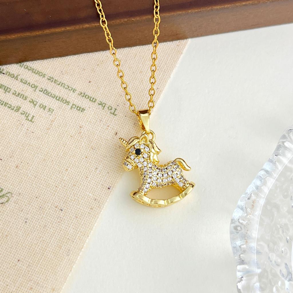 Colorful Zodiac Horse Necklace - A Unique and Versatile High-End Titanium Steel Necklace with a Touch of Sophistication