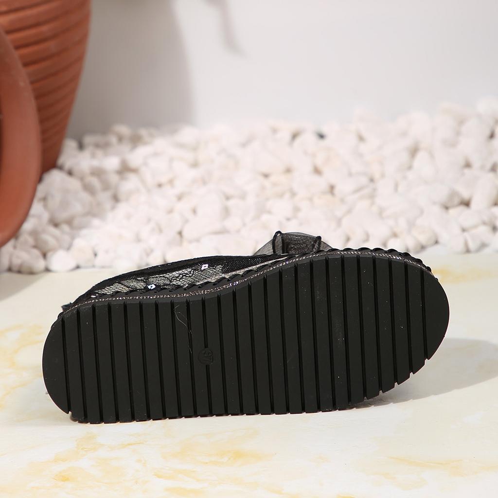 Flat Sandals Women'S Platform Rhinestones Glitter Sneakers Fashion Cute Bow Comfy Breathable Canvas Hand Stitching Slip Walking