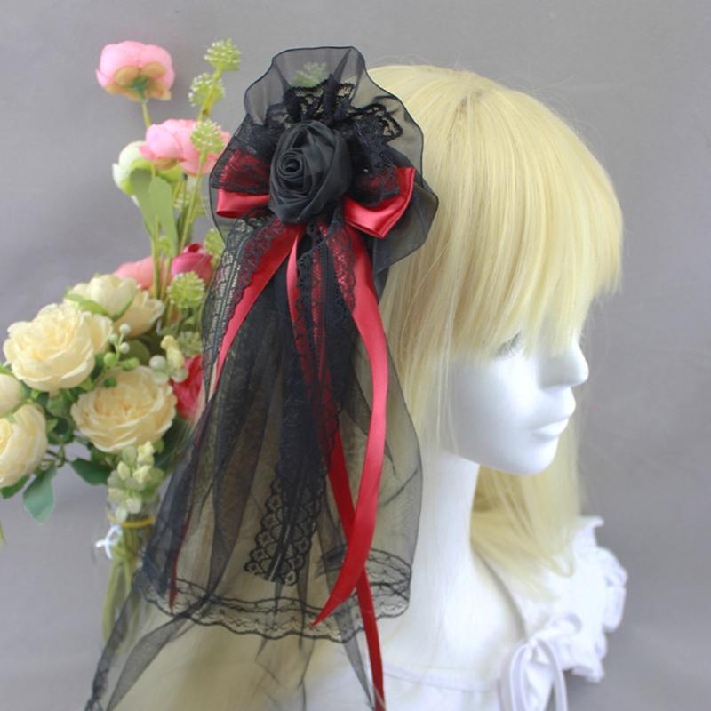 Elegant Anime Hair Accessory Rose And Lace Headpiece Halloween Cosplay Costume Hair Clip For Gothic Outfits