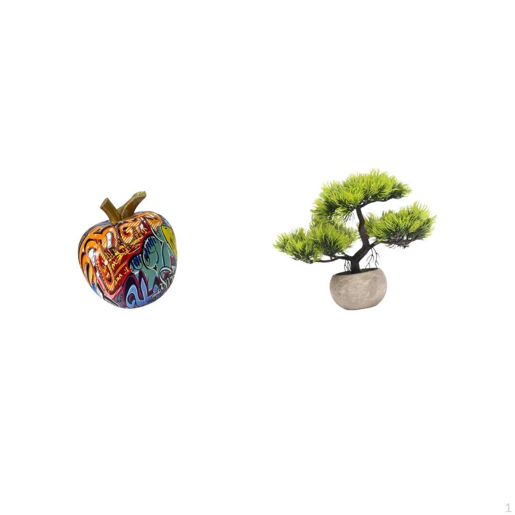 Nordic Graffiti Bonsai Statue Artificial Greenery Fruit Sculpture Collectable Ornament Faux Plant
