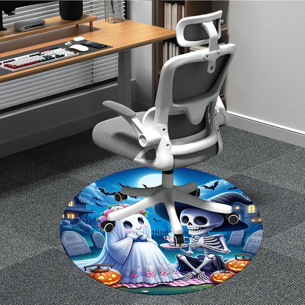 1pc Spooky Picnic Carpet for Office Non Slip, Round Carpet, Soft & Comfortable, Carpet for Office, Lightweight Round Floor Mat