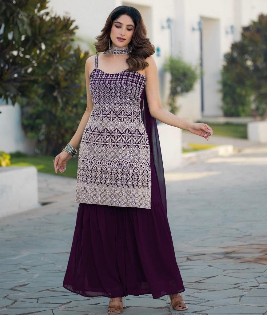 Indische Partykleidung Blühender Georgette Salwar Kameez Damen Bollywood Sharara Salwar Anzug