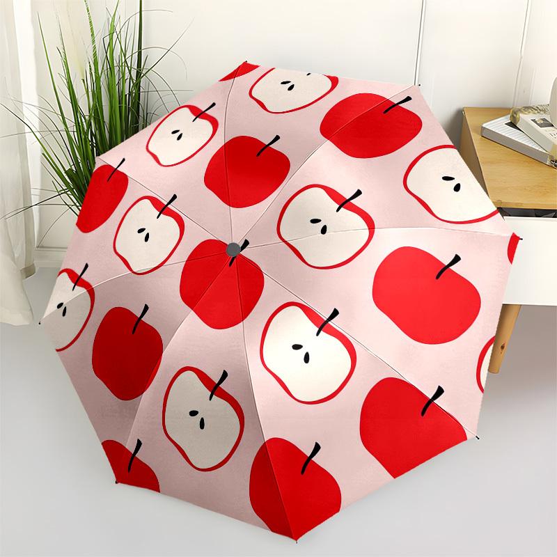 1pc Apple Pattern Design Umbrella with Plastic Handle,Vibrant Cartoon Pattern,Multi-functional UmbrellaPT250