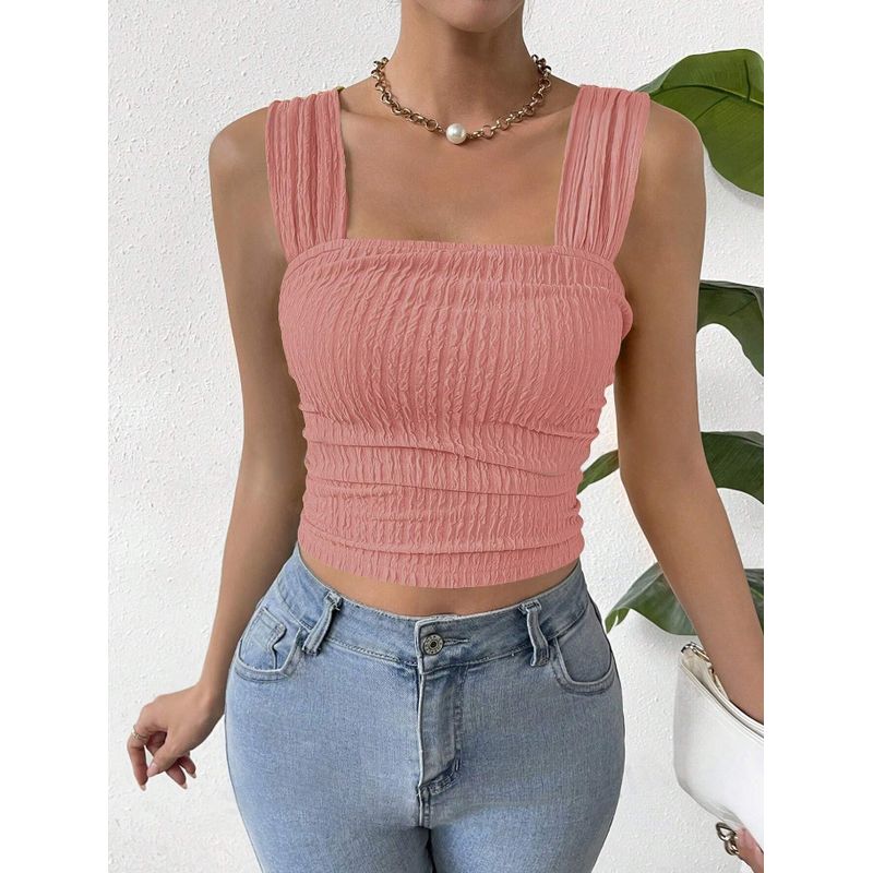 

Sleeveless, Crop Top with a Square Neck Sleeveless Navel Square Collar Vest Top Pink M
