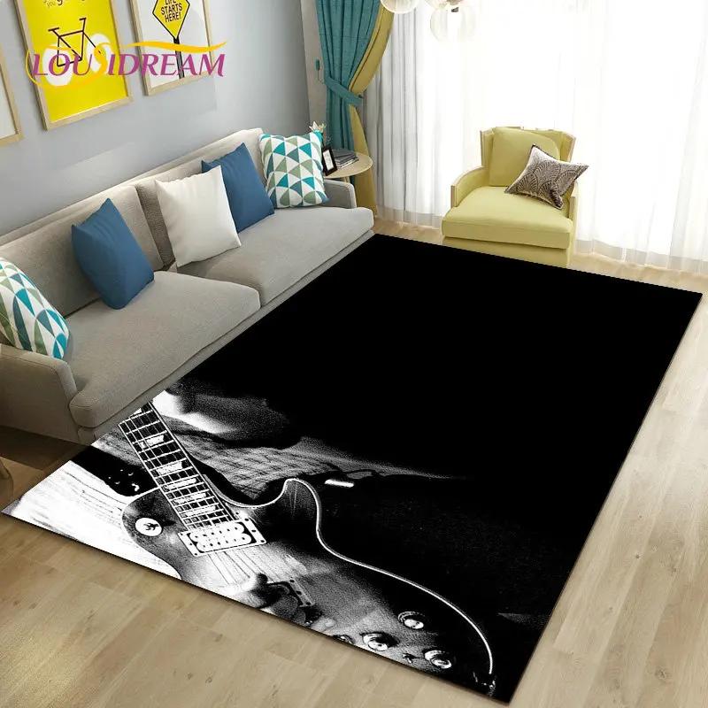 Classical Electric Guitar Music Area Rug Large,Carpet Rug for Living Room Bedroom Sofa Doormat Decoration, Non-slip Floor Mat 3D