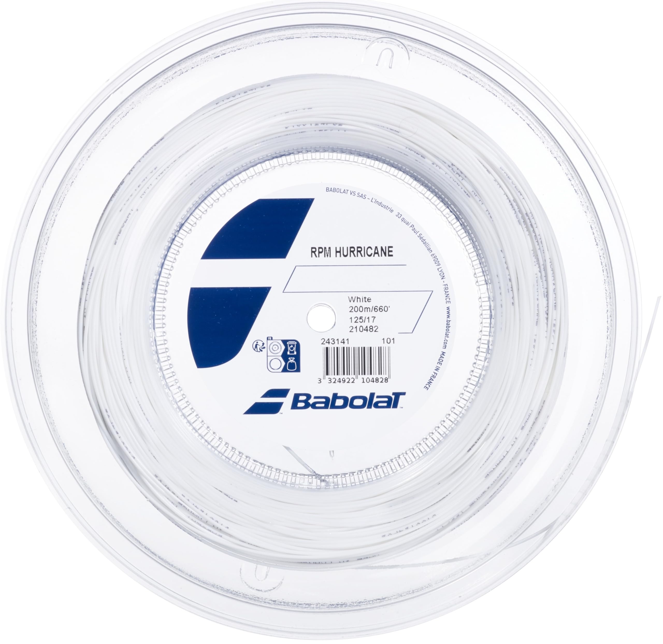 Babolat RPM HURRICANE Tennis 200m String, Roll, White, 243141-wh