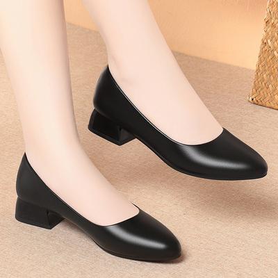 3cm All Match Breathable Comfortable Shallow Shoes Soft Leather Loafers 2025 Fall Women's Square Heels Shoes for Office Mom Work