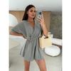 Summer Fashion Cross V Neck Loose Women Jumpsuits Casual Solid Color Short Sleeve Elegant Simple Party Playsuits Office Streetwear Women's Clothing