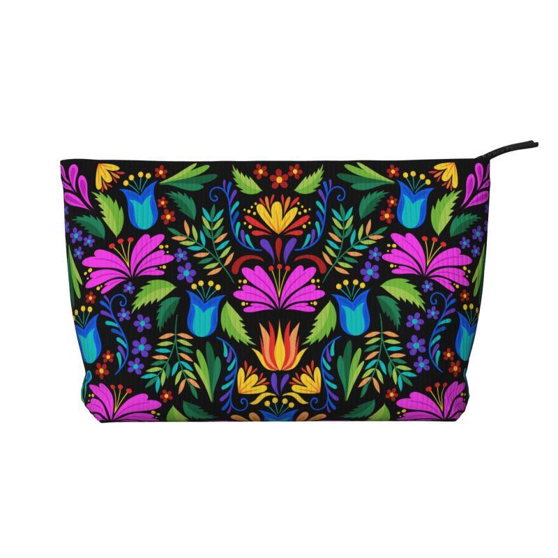 Mexican Flowers Floral Art Print Cosmetic Bag Women Portable Makeup Bag Organizer Case Beauty Storage Toiletry Bags